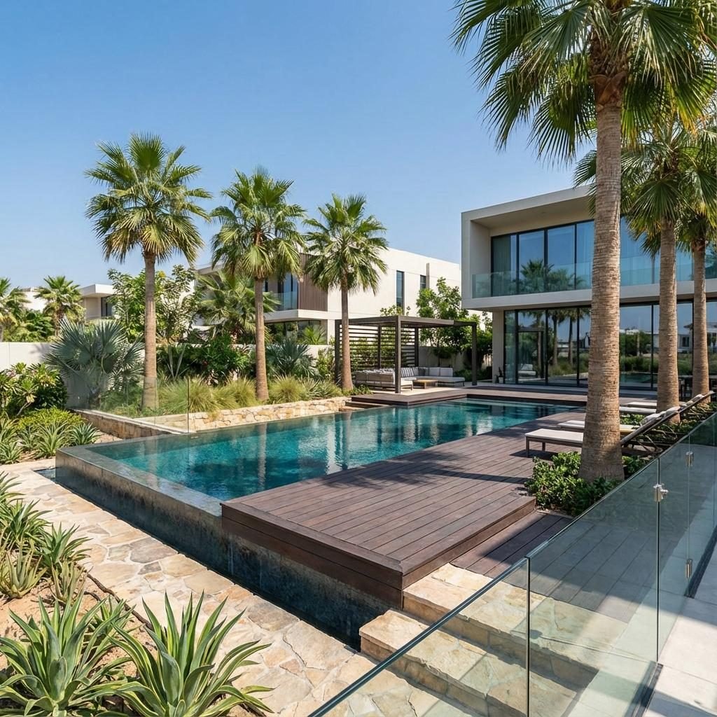 Date palms in a landscaped garden