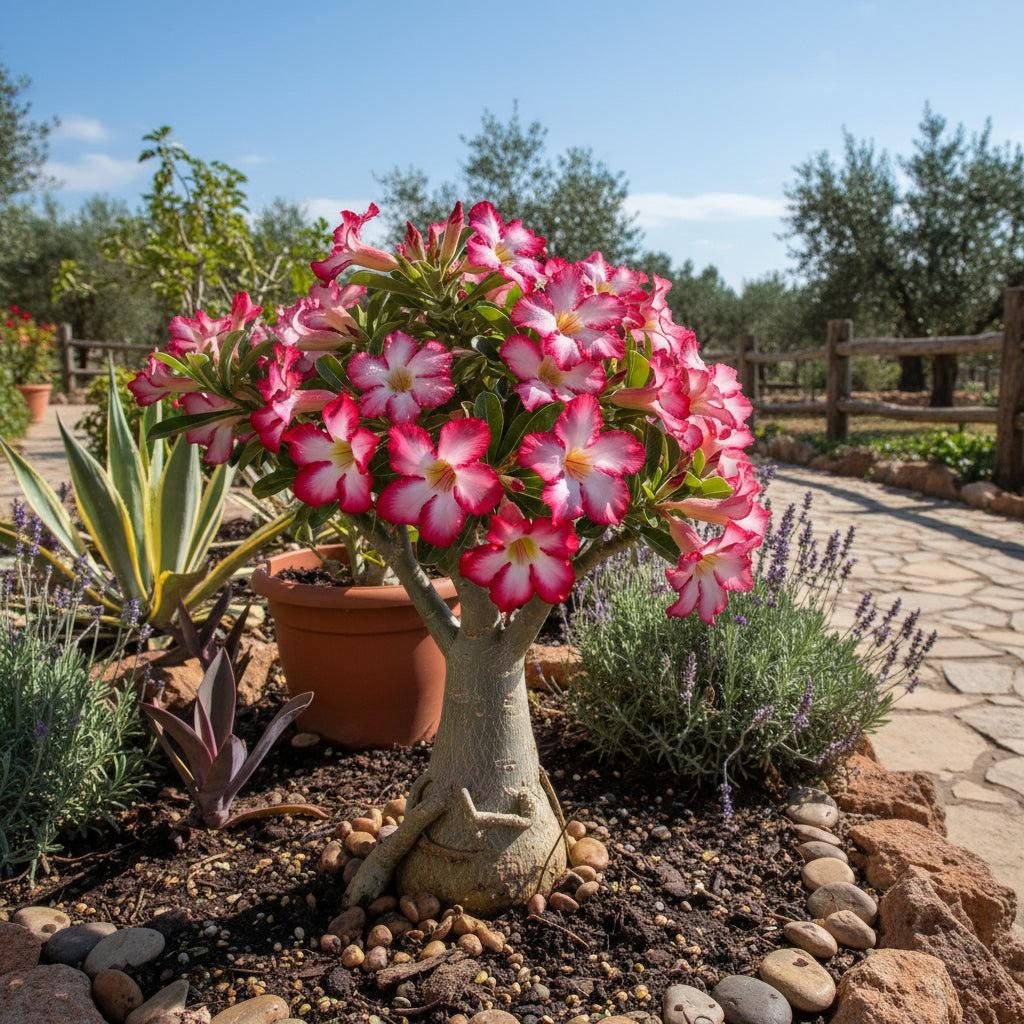 Desert rose (Adenium) with pink flowers
